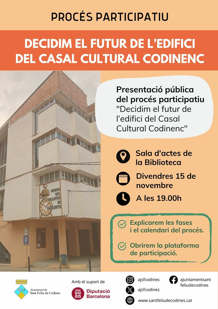 Presentació del procés participatiu "Decidim el futur de l'edifici del Casal Cultural Codinenc" el 15 de novembre de 2024